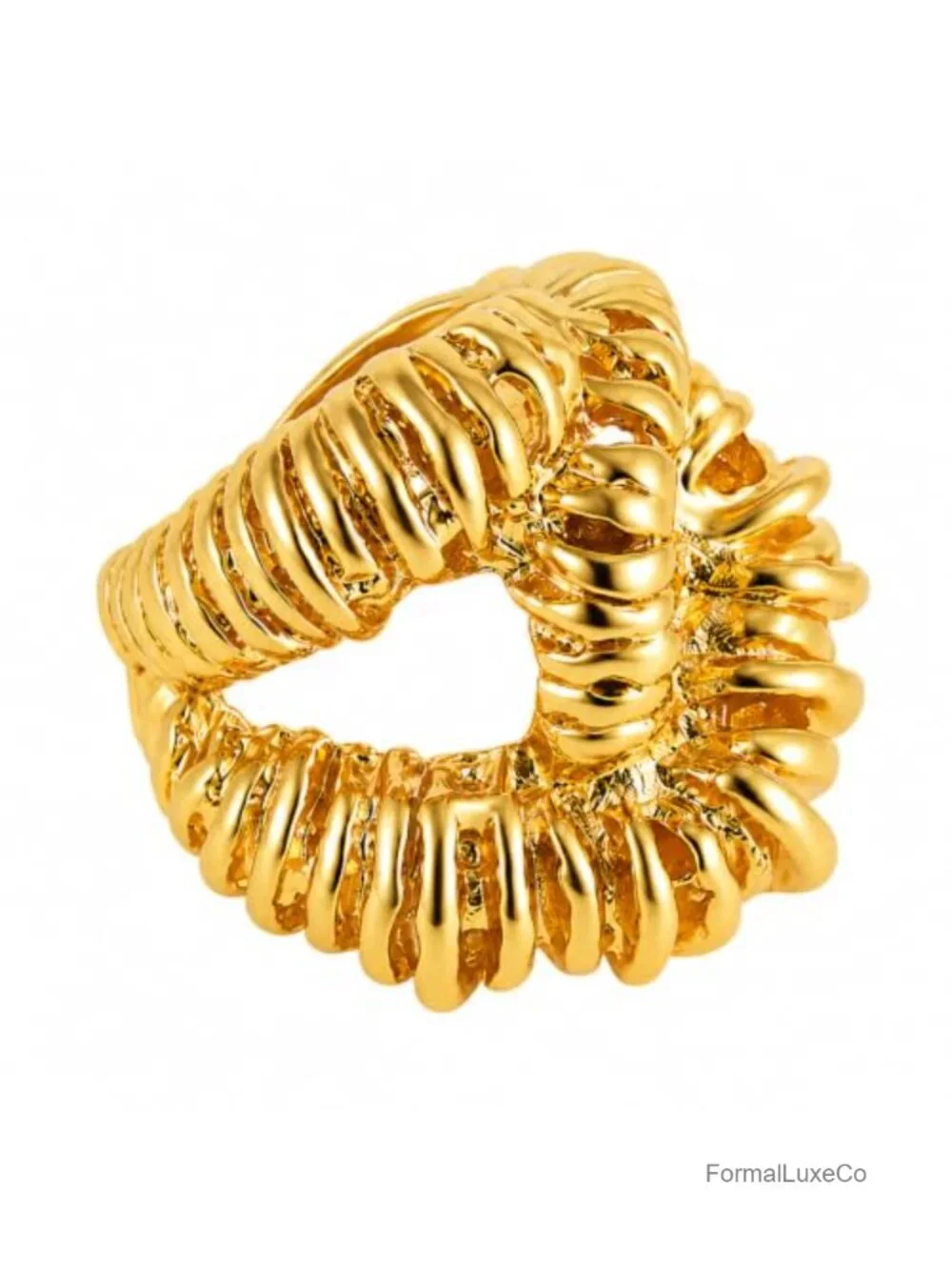 Textured Gold Statement Ring Adjustable Open Band Bold Sculptural Chunky